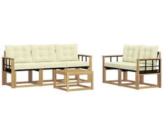 Lauko sofos komplektas su pagalve 6 pcs Balta ir kreminė