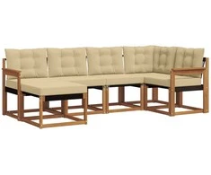 Lauko sofos komplektas su pagalve 6 pcs Natūralus ir bežinis