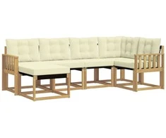 Lauko sofos komplektas su pagalve 6 pcs Balta ir kreminė