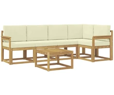 Lauko sofos komplektas su pagalve 6 pcs Balta ir kreminė