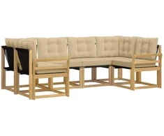 Lauko sofos komplektas su pagalve 6 pcs Balta ir kreminė