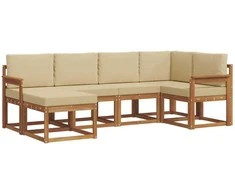 Lauko sofos komplektas su pagalve 6 pcs Natūralus ir bežinis