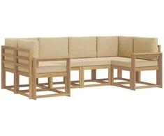 Lauko sofos komplektas su pagalve 6 pcs Balta ir kreminė