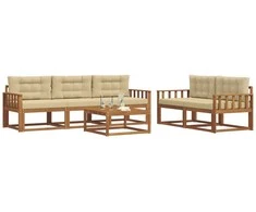 Lauko sofos komplektas su pagalve 6 pcs Natūralus ir bežinis