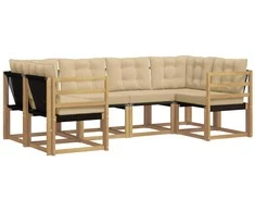 Lauko sofos komplektas su pagalve 6 pcs Balta ir kreminė