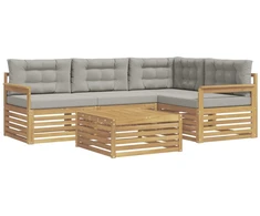 Lauko sofos komplektas su pagalve 6 pcs Balta ir šviesiai pilka