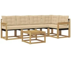 Lauko sofos komplektas su pagalve 6 pcs Balta ir kreminė