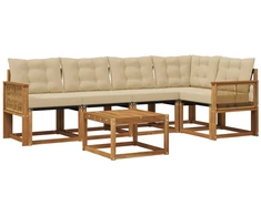 Lauko sofos komplektas su pagalve 6 pcs Natūralus ir bežinis
