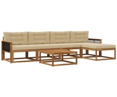 Lauko sofos komplektas su pagalve 6 pcs Natūralus ir bežinis