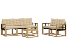 Lauko sofos komplektas su pagalve 6 pcs Balta ir kreminė