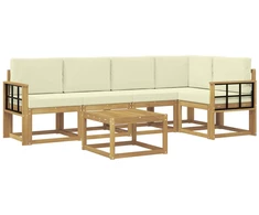 Lauko sofos komplektas su pagalve 6 pcs Balta ir kreminė