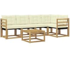 Lauko sofos komplektas su pagalve 6 pcs Balta ir kreminė