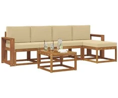 Lauko sofos komplektas su pagalve 6 pcs Natūralus ir bežinis