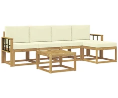 Lauko sofos komplektas su pagalve 6 pcs Balta ir kreminė