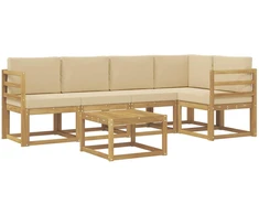 Lauko sofos komplektas su pagalve 6 pcs Balta ir kreminė