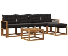 Lauko sofos komplektas su pagalve 6 pcs Natūrali ir juoda
