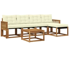 Lauko sofos komplektas su pagalve 6 pcs Natūralus ir grietinėlė