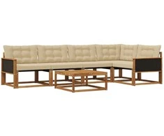Lauko sofos komplektas su pagalve 6 pcs Natūralus ir bežinis