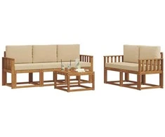 Lauko sofos komplektas su pagalve 6 pcs Natūralus ir bežinis