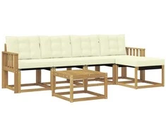 Lauko sofos komplektas su pagalve 6 pcs Balta ir kreminė