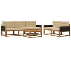 Lauko sofos komplektas su pagalve 6 pcs Natūralus ir bežinis
