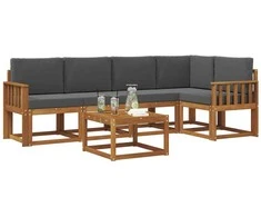 Lauko sofos komplektas su pagalve 6 pcs Natūralus ir antracitas