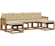Lauko sofos komplektas su pagalve 6 pcs Natūralus ir bežinis