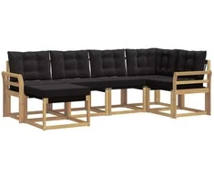Lauko sofos komplektas su pagalve 6 pcs Balta ir juoda