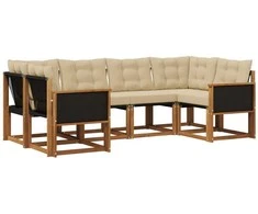 Lauko sofos komplektas su pagalve 6 pcs Natūralus ir bežinis