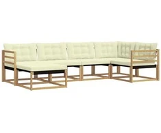 Lauko sofos komplektas su pagalve 6 pcs Balta ir kreminė