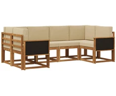 Lauko sofos komplektas su pagalve 6 pcs Natūralus ir bežinis