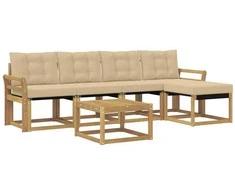 Lauko sofos komplektas su pagalve 6 pcs Balta ir kreminė