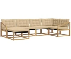 Lauko sofos komplektas su pagalve 6 pcs Balta ir kreminė