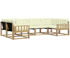 Lauko sofos komplektas su pagalve 6 pcs Balta ir kreminė