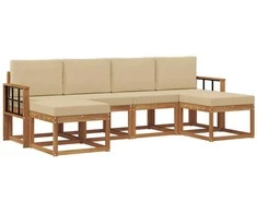 Lauko sofos komplektas su pagalve 6 pcs Natūralus ir bežinis