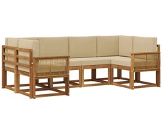 Lauko sofos komplektas su pagalve 6 pcs Natūralus ir bežinis