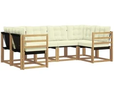 Lauko sofos komplektas su pagalve 6 pcs Balta ir kreminė