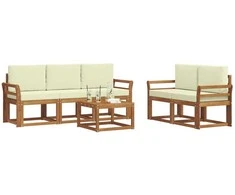 Lauko sofos komplektas su pagalve 6 pcs Natūralus ir grietinėlė