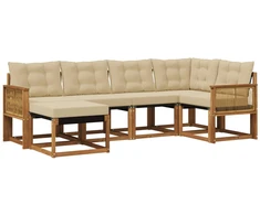 Lauko sofos komplektas su pagalve 6 pcs Natūralus ir bežinis