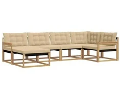 Lauko sofos komplektas su pagalve 6 pcs Balta ir kreminė