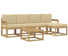 Lauko sofos komplektas su pagalve 6 pcs Balta ir kreminė