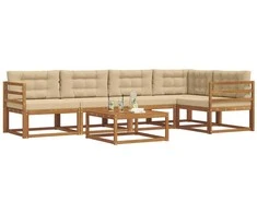 Lauko sofos komplektas su pagalve 6 pcs Natūralus ir bežinis