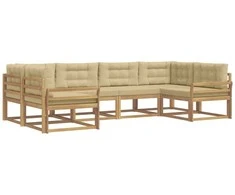 Lauko sofos komplektas su pagalve 6 pcs Balta ir kreminė