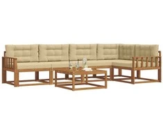 Lauko sofos komplektas su pagalve 6 pcs Natūralus ir bežinis