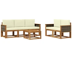 Lauko sofos komplektas su pagalve 6 pcs Natūralus ir grietinėlė
