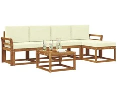 Lauko sofos komplektas su pagalve 6 pcs Natūralus ir grietinėlė