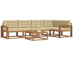 Lauko sofos komplektas su pagalve 6 pcs Natūralus ir bežinis