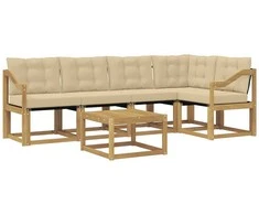 Lauko sofos komplektas su pagalve 6 pcs Balta ir kreminė