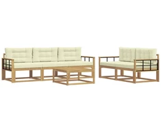 Lauko sofos komplektas su pagalve 6 pcs Balta ir kreminė
