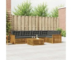 Lauko sofos komplektas su pagalve 6 pcs Natūralus ir antracitas